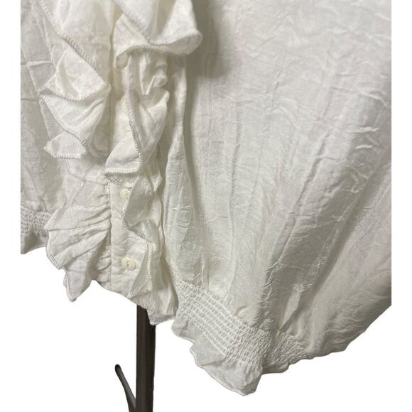 Vicinity White Puff Sleeve Ruffle Front Smocked Elastic Hem Blouse Top Sz LP - Picture 5 of 10